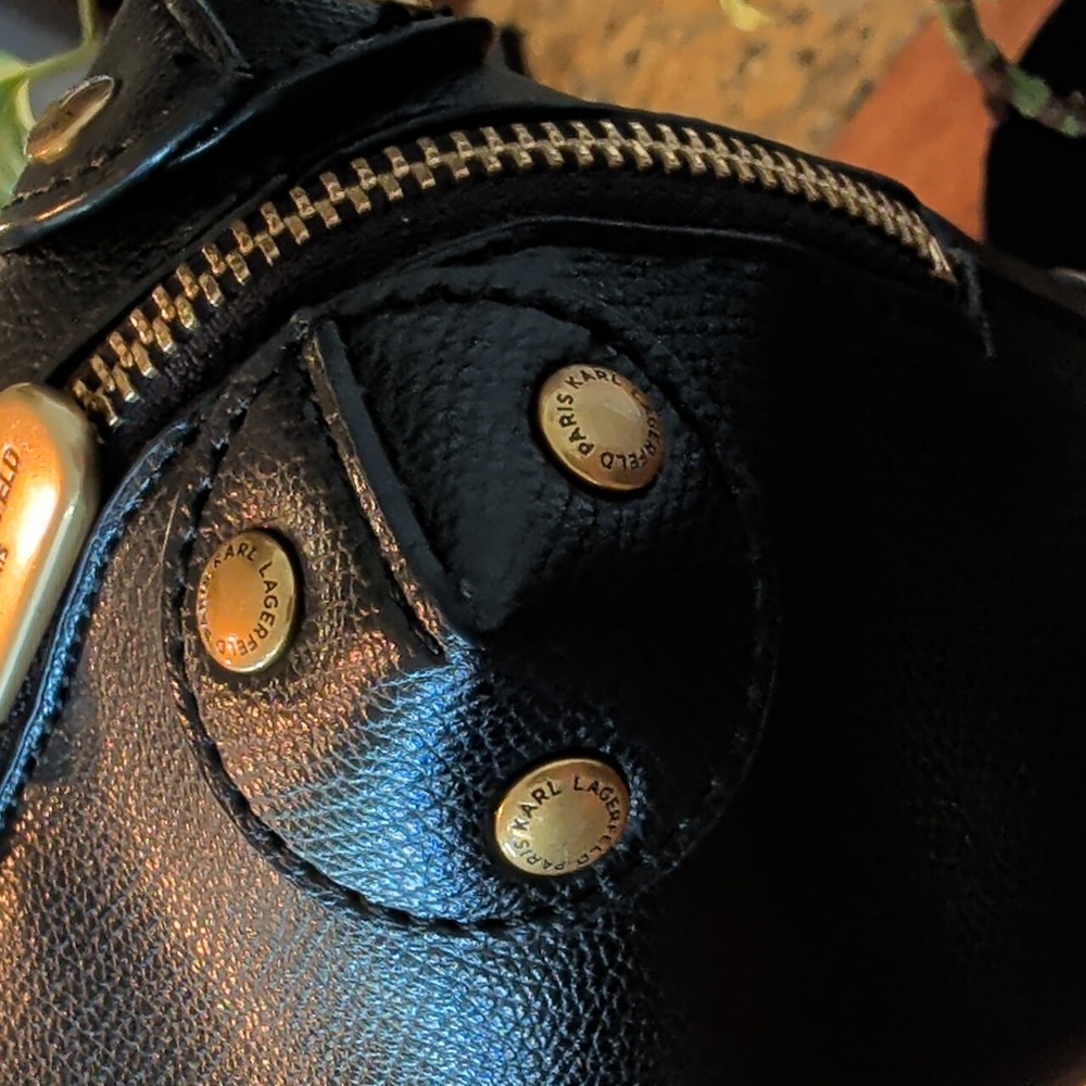 Karl Lagerfeld Black Satchel with Gold Accents - Picture 10 of 16